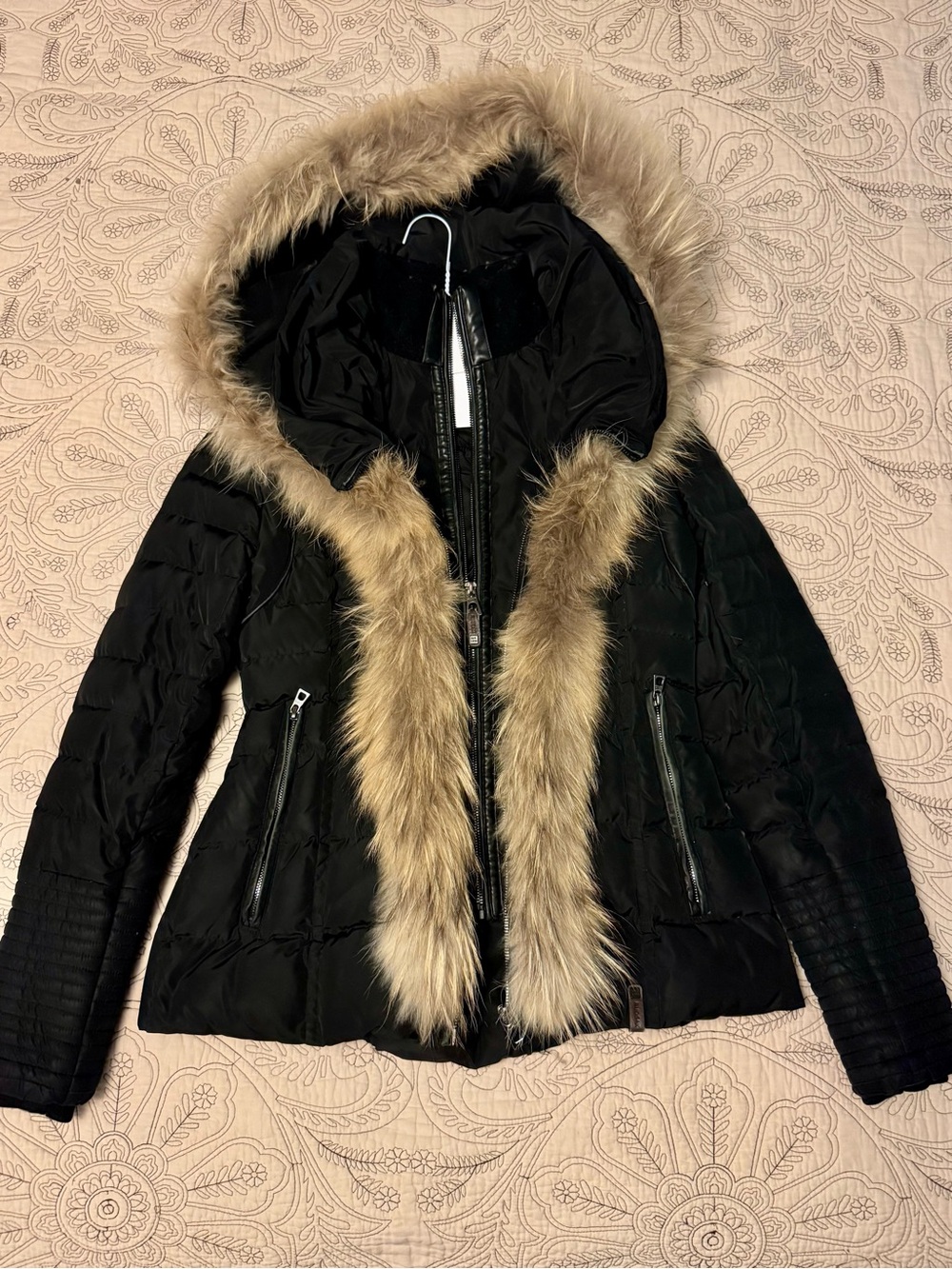 RUDSAK Black Puffer Jacket with Tan Faux Fur Trim Hood